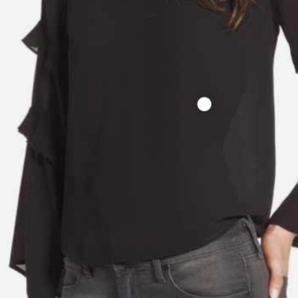 See by Chloe black ruffled 3/4 sleeve crepe-like boat neck blouse, size 4-EU 34 - Picture 5 of 11